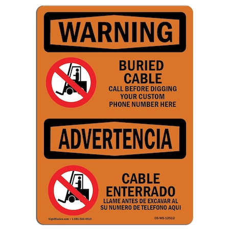 Signmission OSHA Sign, Buried Cable Call Before Digging Bilingual, 24in X 18in Decal, 18" W, 24" L, Landscape OS-WS-D-1824-L-12512